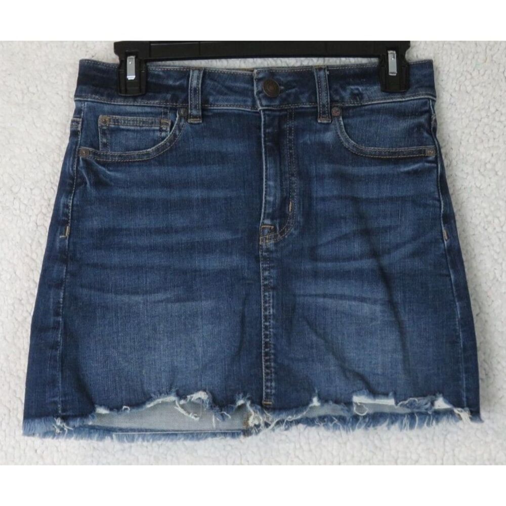 American Eagle Womens Skirt Blue Denim Hi Rise Mini Next Level Stretch Size 2